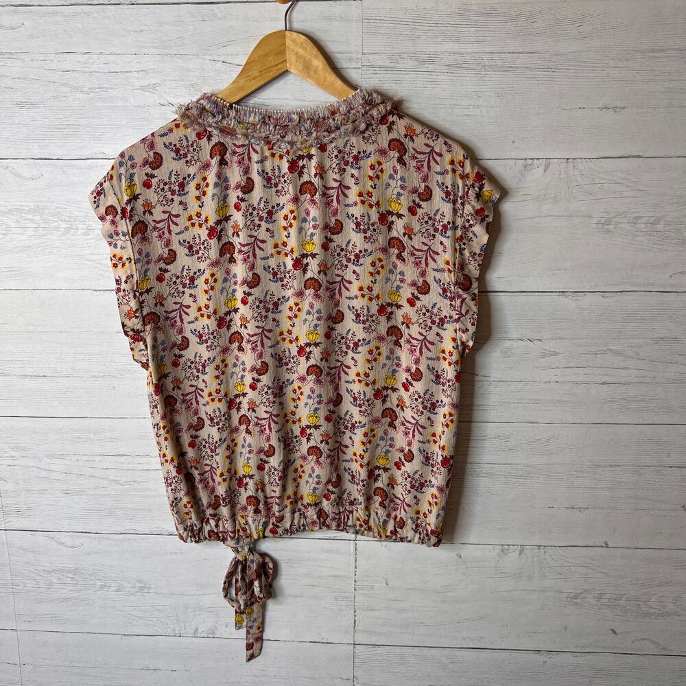 Democracy Blouse Womens Size Medium Floral Boho Tie at Waist Colorful Spring - Picture 13 of 16